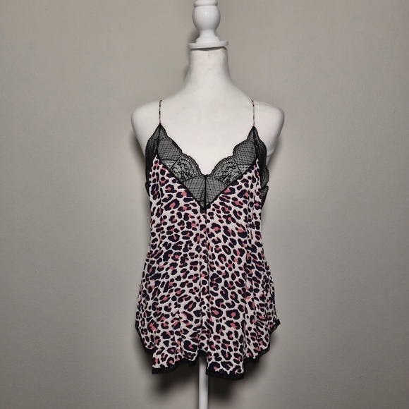 Zadig Voltaire Pink & White Leopard Lacey Leo Print Christy Coquette Tank Top M